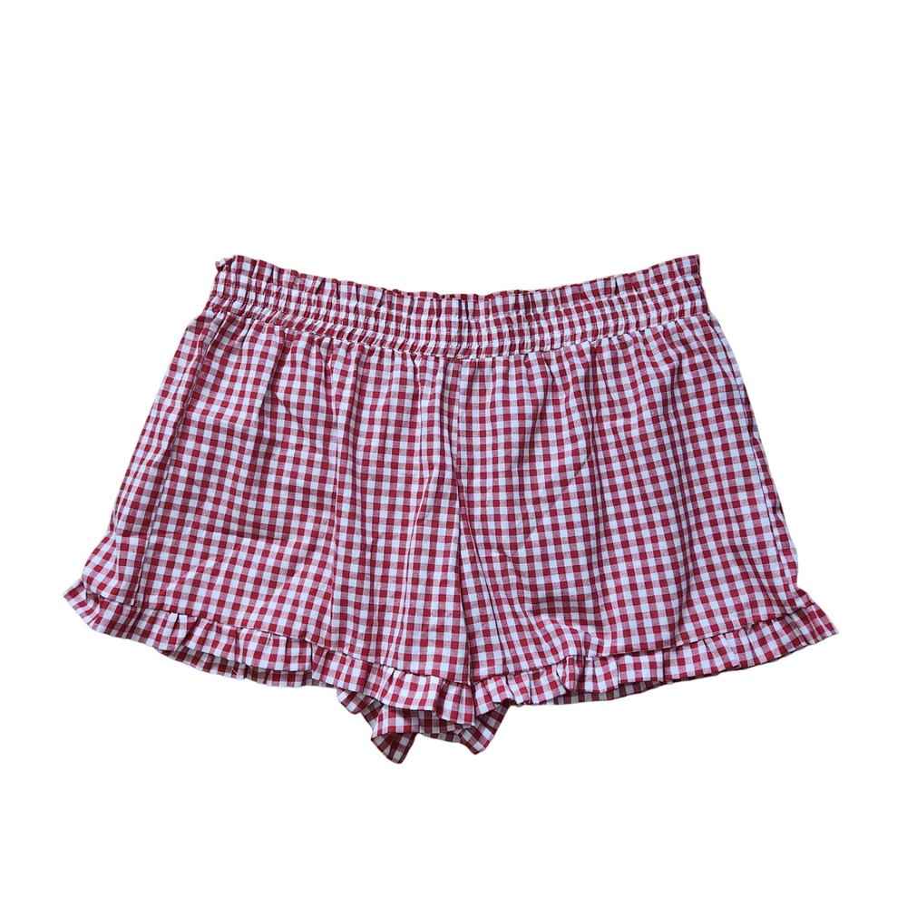 Shein Curve 4XL Red White Gingham Ruffle Shorts Elastic Waist Casual Summer New‎